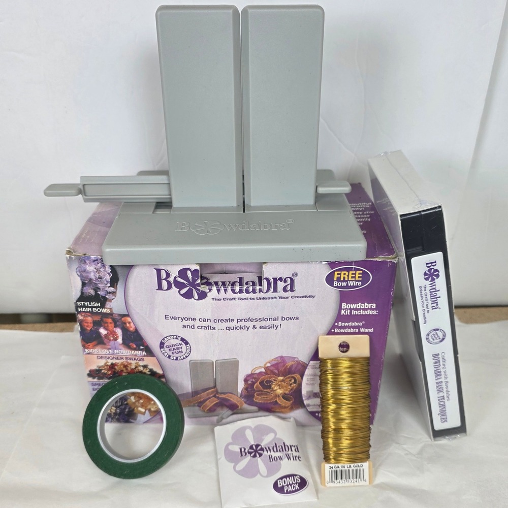 Bowdabra Bow Maker Kit with Instructional VHS Gold Wire and Floral Tape Gray